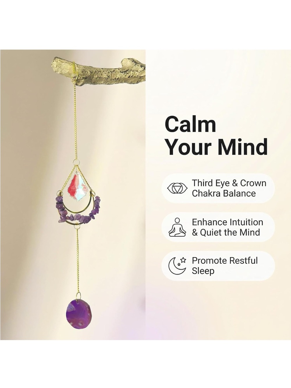🆕New Amethyst Purple Agate Sun Catcher & Wind Chime - Picture 8 of 10